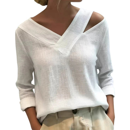 🔥Last Day Sale 60% OFF⏰👕Women's Asymmetrical V-Neck Cold Shoulder Top✨