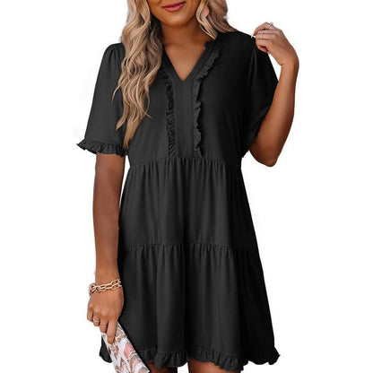 🏖️Summer Hot Sale 60% OFF🏝️👗Women's V Neck Ruffle Casual A-Line Flowy Swing Shift Dress