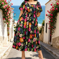 🏖️Summer Hot Sale 60% OFF🏝️👗Floral Smocked Square Neck Midi Dress with Pockets💃