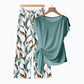 🌿👚👖 50% OFF Women’s Side-Tie Top & Patterned Pants Set ✨– Soft Breathable Blend, Adjustable Waist Definition & Botanical Print