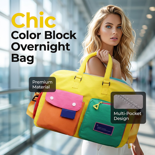 🔥Last Day Sale 60% OFF⏰🛍️🧳🎒👜Casual Color Block Overnight Bag – Spacious & durable – Perfect for gym, travel or weekend trips – lightweight with carry handles🎁