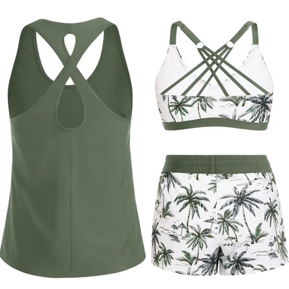 🔥2026 Hot Sale 50% OFF✨🩱👙Women's 3-Piece Swimsuit Tankini Set with Shorts🎁