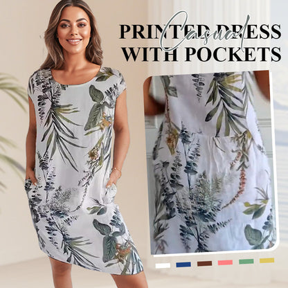 🏖️Summer Hot Sale 60% OFF🏝️🌸🌿Women's Botanical Print Round Neck Dress✨