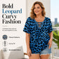 Women's Short Sleeve Leopard Lace-Up Loose Top