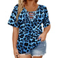 Women's Short Sleeve Leopard Lace-Up Loose Top