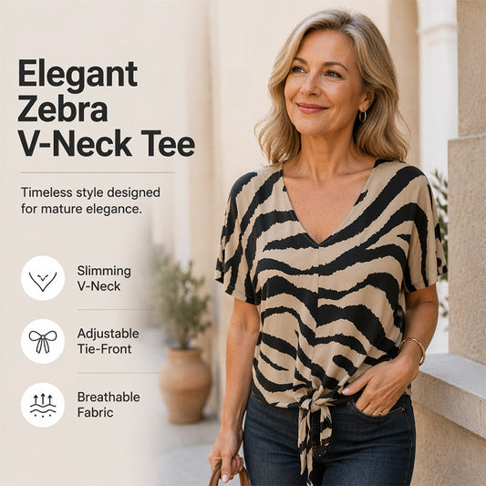 🌷2026 Summer Sale 50% OFF☀️👚Women's V-Neck Tie-Front Zebra Print T-Shirt✨
