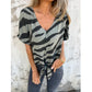 🌷2026 Summer Sale 50% OFF☀️👚Women's V-Neck Tie-Front Zebra Print T-Shirt✨