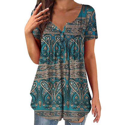 🏖️Summer Hot Sale 50% OFF🏝️👚Women's Paisley Print V-Neck Short Sleeve Top✨
