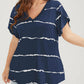🏖️Summer Hot Sale 50% OFF🏝️👚Plus Size Striped Short Sleeves V-Neck T-Shirt✨