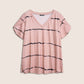 🏖️Summer Hot Sale 50% OFF🏝️👚Plus Size Striped Short Sleeves V-Neck T-Shirt✨