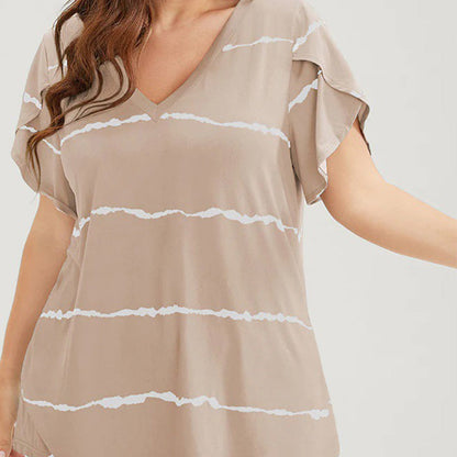 🏖️Summer Hot Sale 50% OFF🏝️👚Plus Size Striped Short Sleeves V-Neck T-Shirt✨