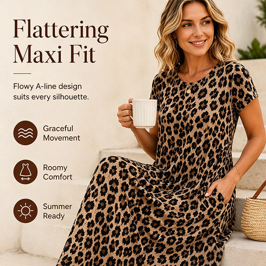 🎉2026 Sale Over 24K+ Sold! 🐆👗Leopard Print Maxi Dress – Loose Fit with Pockets – Style & Comfort in One!✨