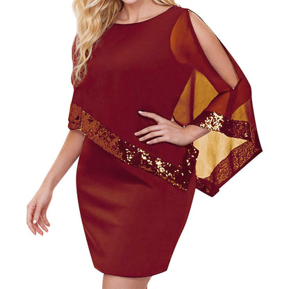 ⌛Limited Time Sale 50% OFF🔥👗Women's Irregular Sequin Patchwork Cold Shoulder Dress✨