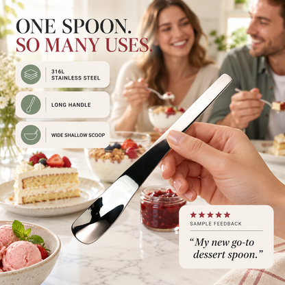 🥳💞35K+ SOLD🍰🥄 Long-Handle Dessert Spoon✨Wide Shallow Scoop, Multipurpose Metal Spoon for Ice Cream, Jam, Yogurt, Cake & Daily Kitchen Use🎁