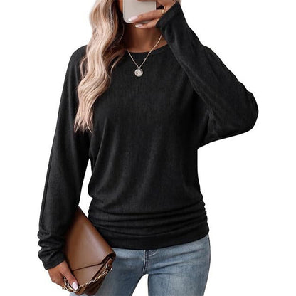 ⌛Limited Time Sale 60% OFF🔥👚Women's Loose Knit Jumper — Batwing Sleeves, Side Ruched🎁